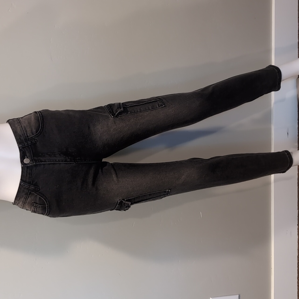 SHEIN Washed Out Black Skinny Cargo High Rise Jeans Size 26